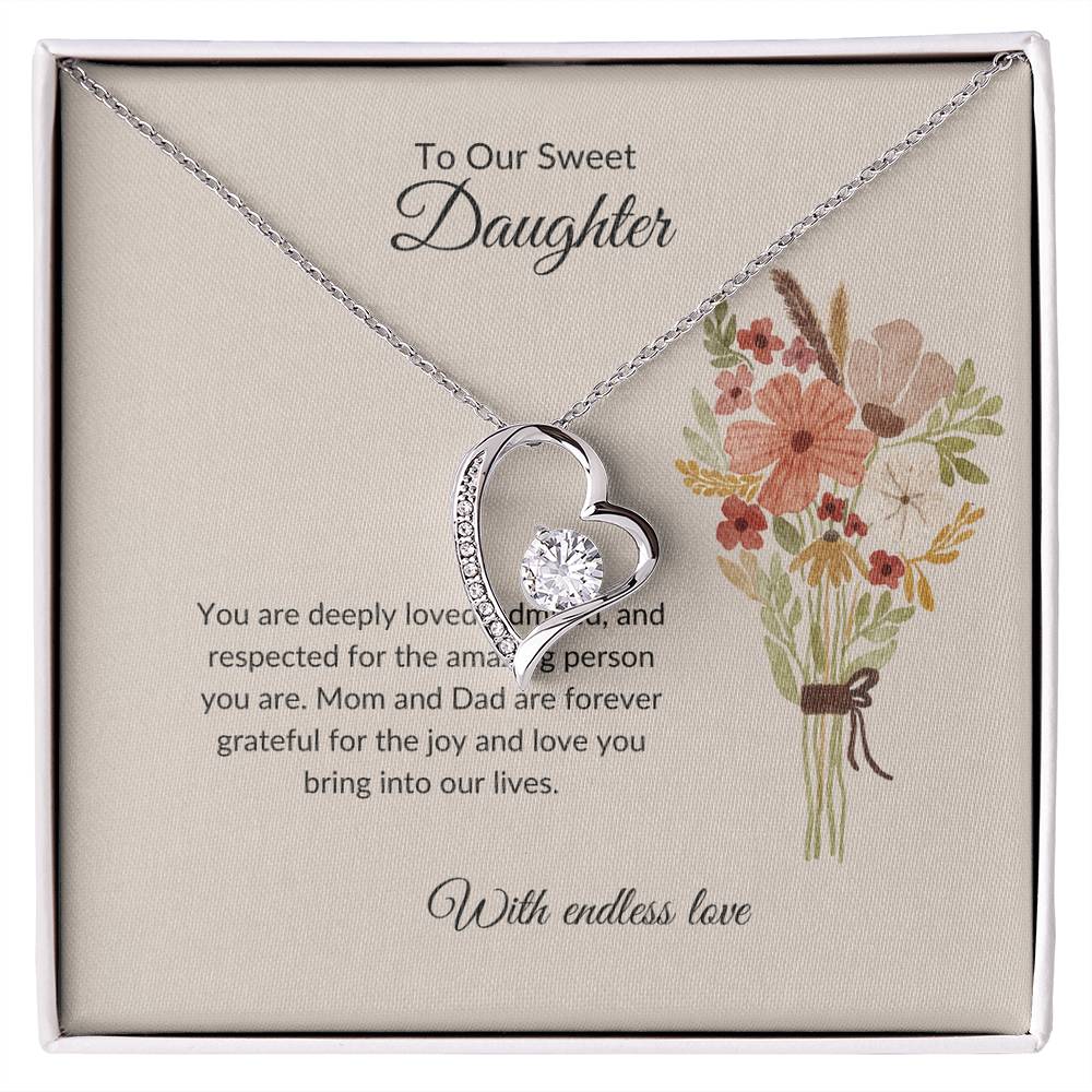 To My Sweet & Lovely Daughter – Heartfelt Forever Love Necklace & Beautiful Flower Bouquet Set