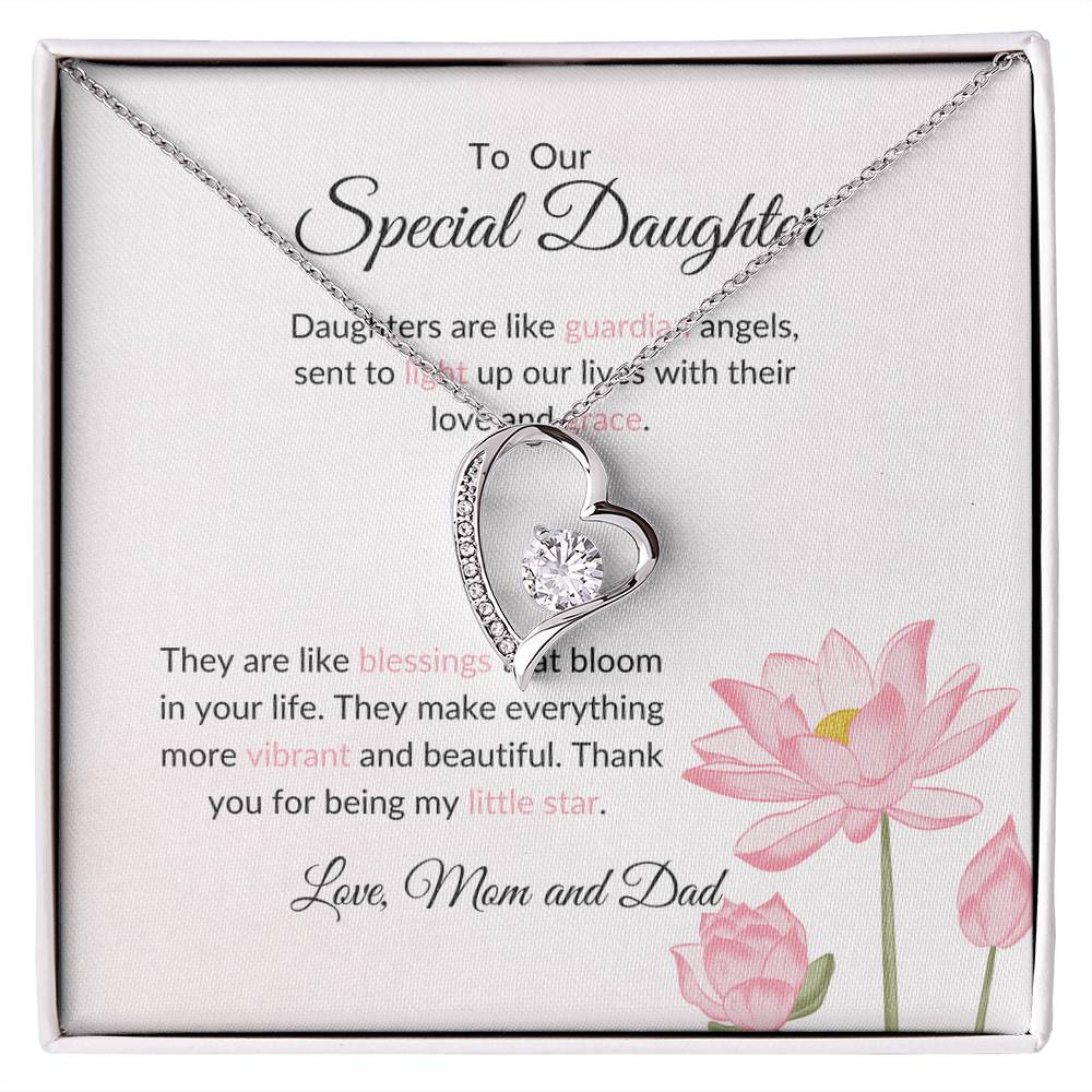 To My Special Daughter – Classic Forever Love Necklace & Lovely Flower Bouquet Bundle