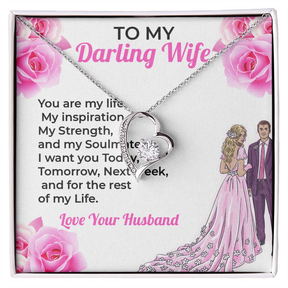 To My Darling Wife, My Life - Forever Love Necklace & Flower Bouquet Bundle Gift For Wife, For Soulmate