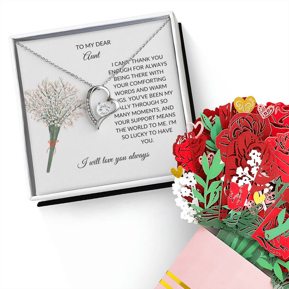 To My Dear Aunt Necklace Forever Love Knot Necklace and Lovely Flower Bouquet Gift Set - SOUVMOUR