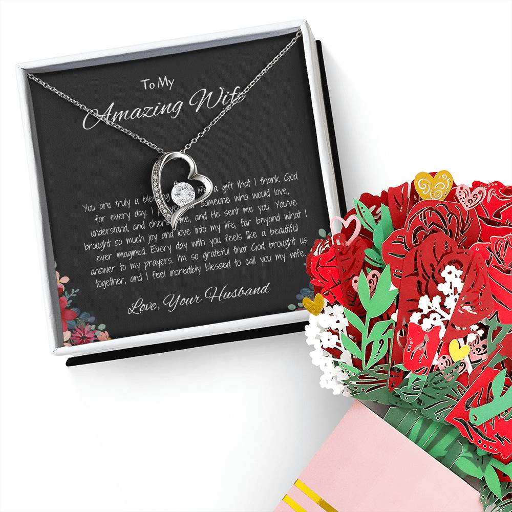 To My Amazing Wife, My Forever Love - Forever Love Necklace & Flower Bouquet Bundle For Soulmate