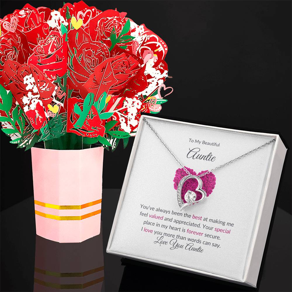 Classic Forever Love Knot Necklace and Lovely Flower Bouquet Gift Set For Special Aunt - SOUVMOUR