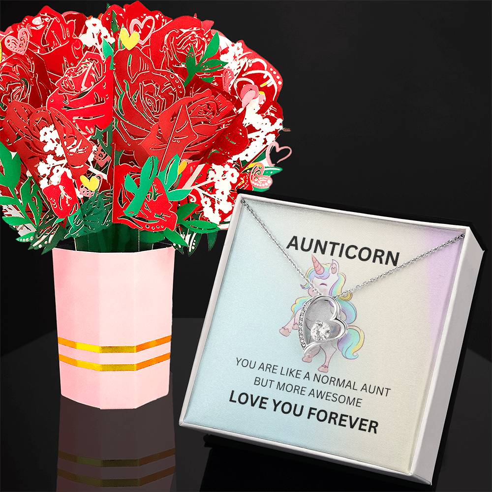 To My Aunticorn – Cute Unicorn Necklace and Flower Bouquet Gift Set For Aunt - SOUVMOUR