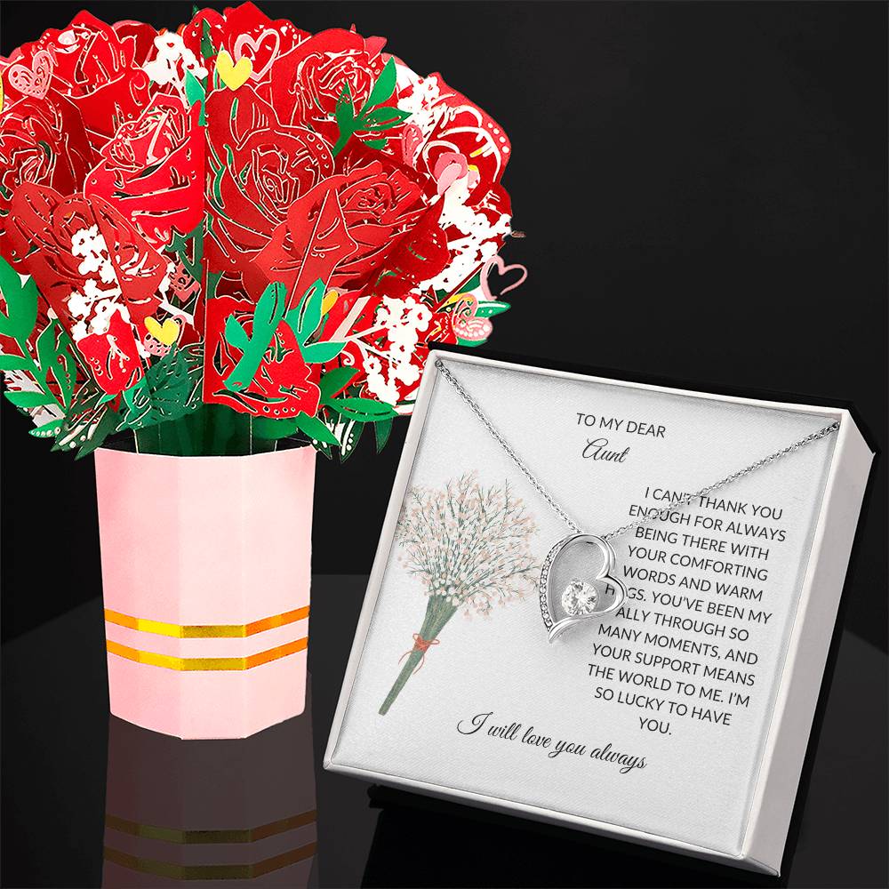 To My Dear Aunt Necklace Forever Love Knot Necklace and Lovely Flower Bouquet Gift Set - SOUVMOUR