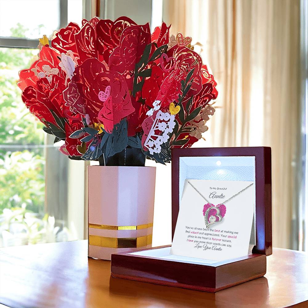 Classic Forever Love Knot Necklace and Lovely Flower Bouquet Gift Set For Special Aunt - SOUVMOUR