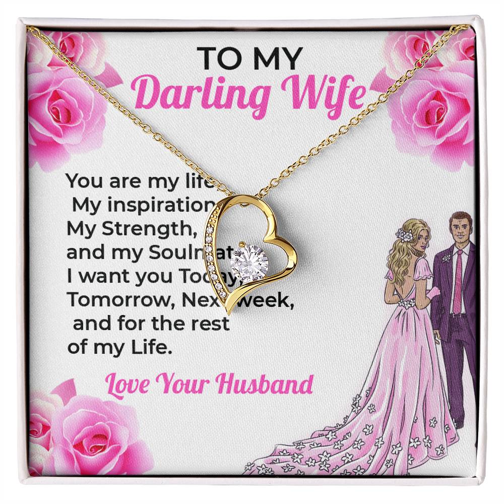 To My Darling Wife, My Life - Forever Love Necklace & Flower Bouquet Bundle Gift For Wife, For Soulmate