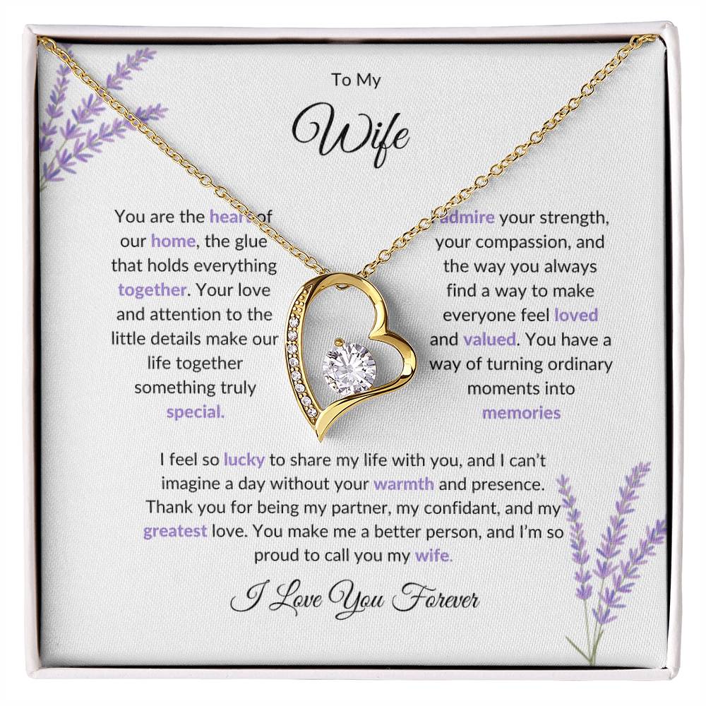 To My Wife, The Heart of Our Home - Forever Love Necklace & Flower Bouquet Bundle Gift For Soulmate