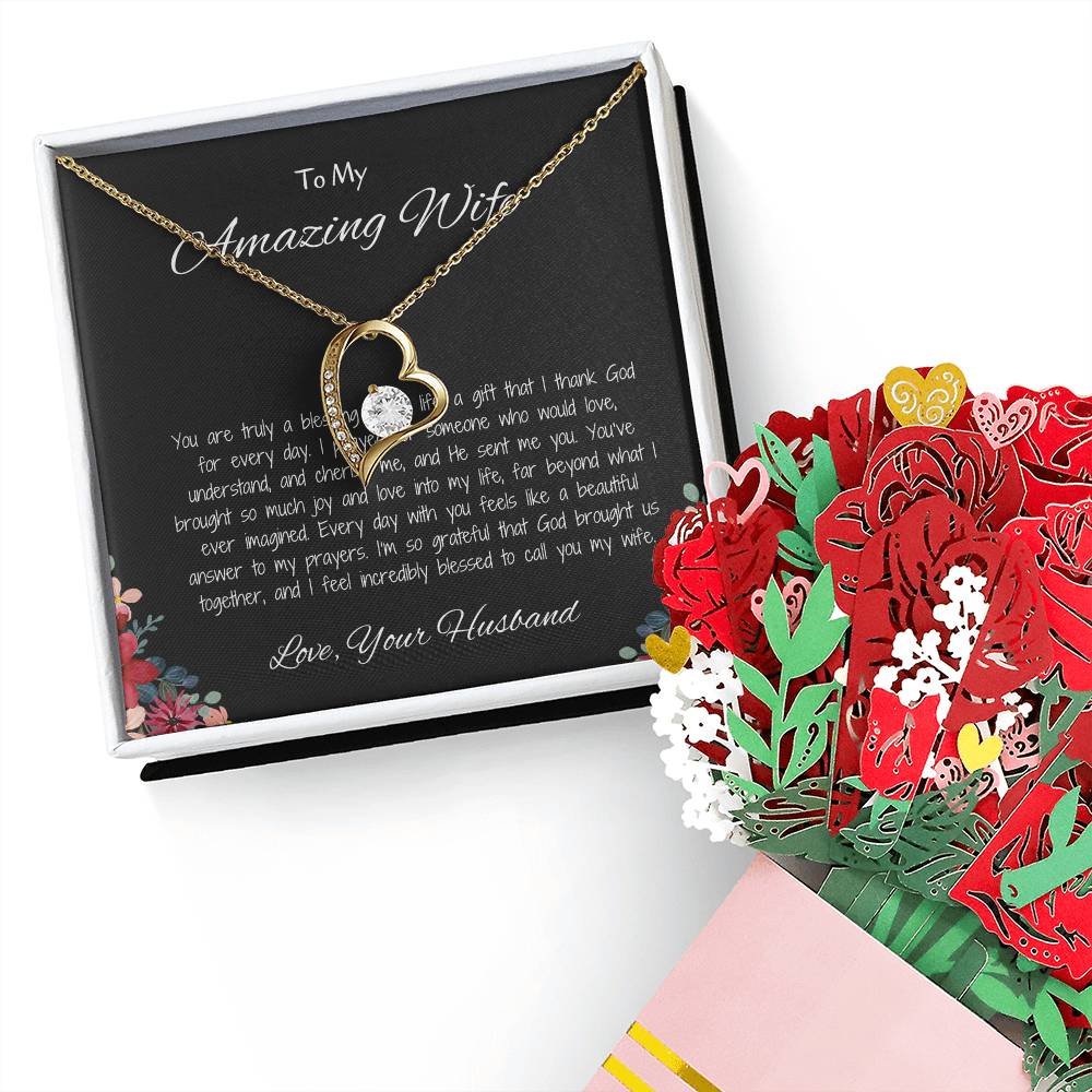 To My Amazing Wife, My Forever Love - Forever Love Necklace & Flower Bouquet Bundle For Soulmate