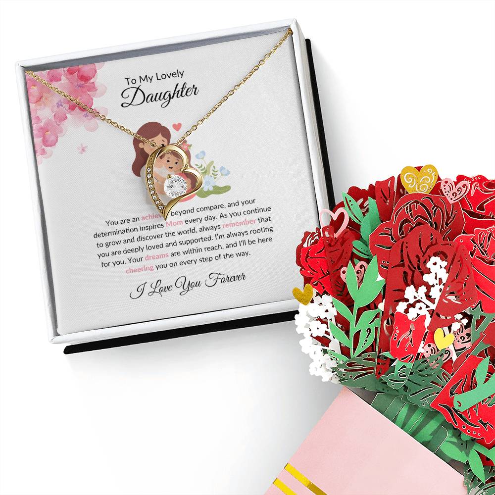 To My Lovely & Beautiful Daughter – Stunning Forever Love Necklace & Elegant Flower Bouquet Bundle