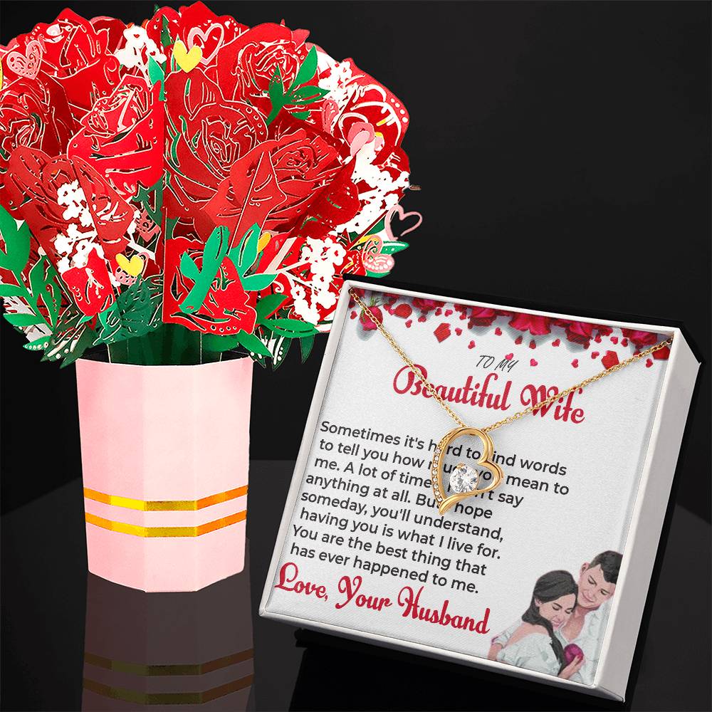 To My Beautiful Wife - Forever Love Necklace & Flower Bouquet Bundle Gift For Wife, For Soulmate