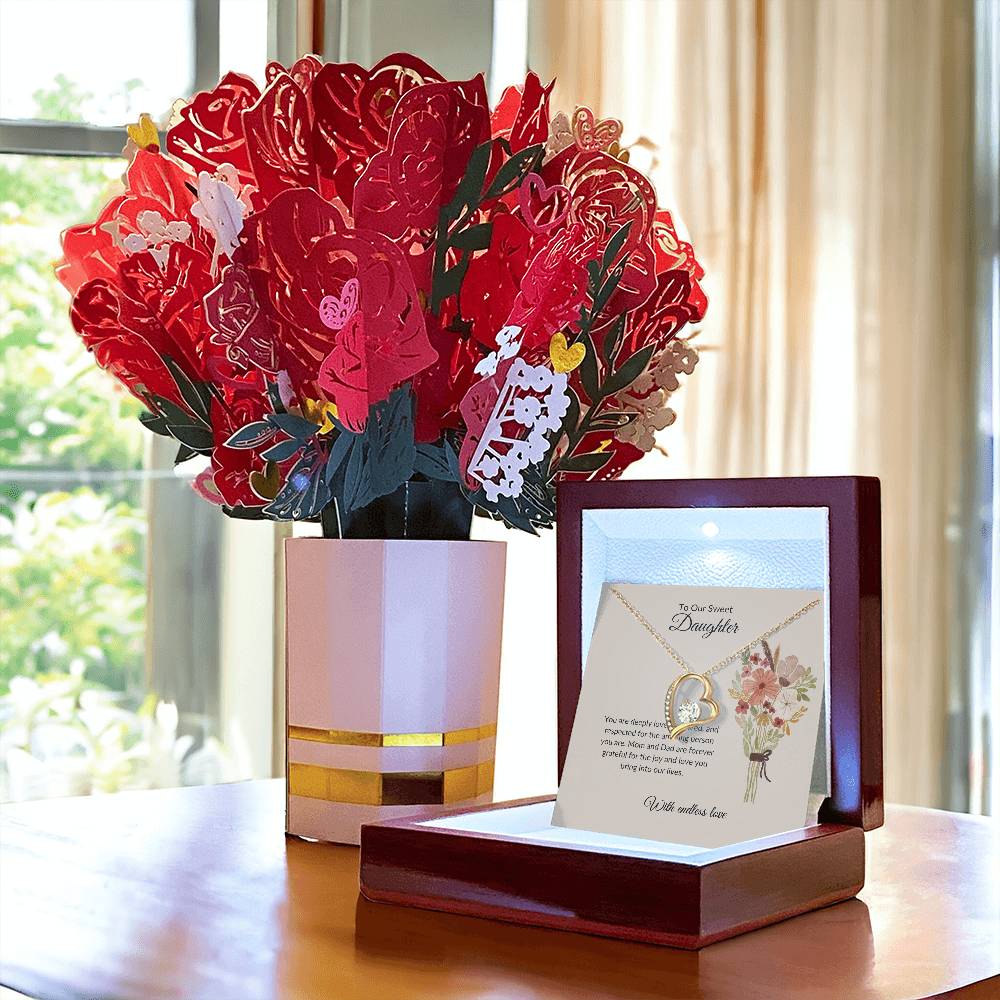 To My Sweet & Lovely Daughter – Heartfelt Forever Love Necklace & Beautiful Flower Bouquet Set