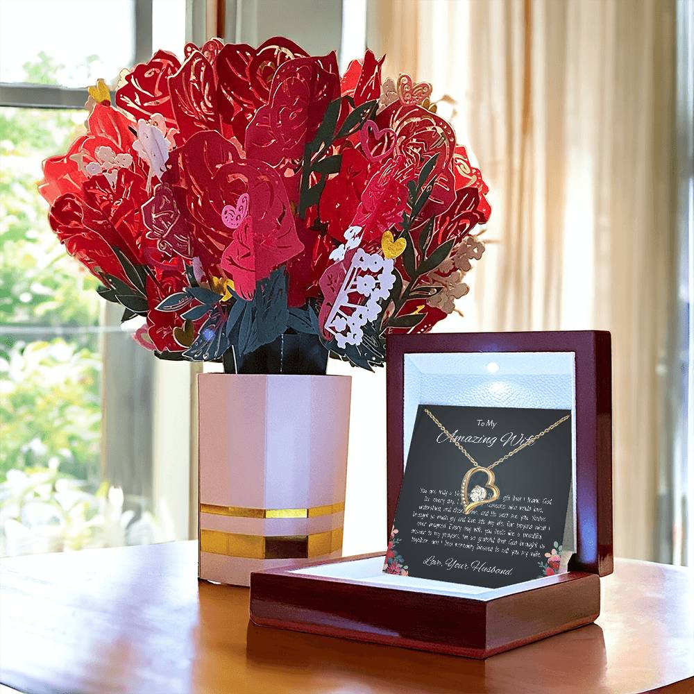 To My Amazing Wife, My Forever Love - Forever Love Necklace & Flower Bouquet Bundle For Soulmate