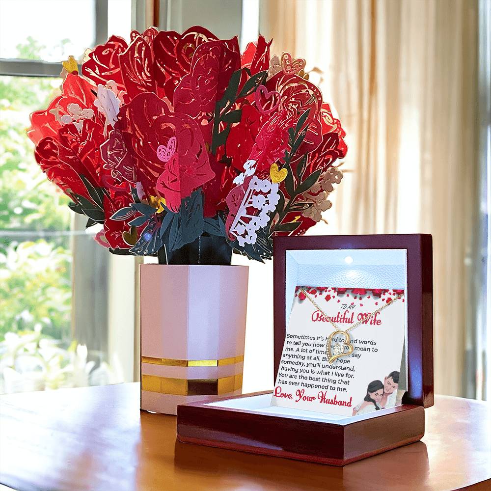 To My Beautiful Wife - Forever Love Necklace & Flower Bouquet Bundle Gift For Wife, For Soulmate