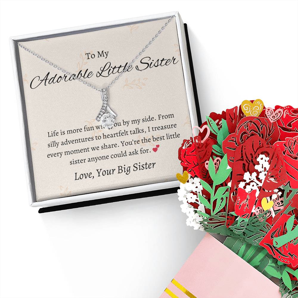 To My Sweet Little Sister – Beauty Necklace & Flower Bouquet | A Heartwarming Necklace Gift Little Sister