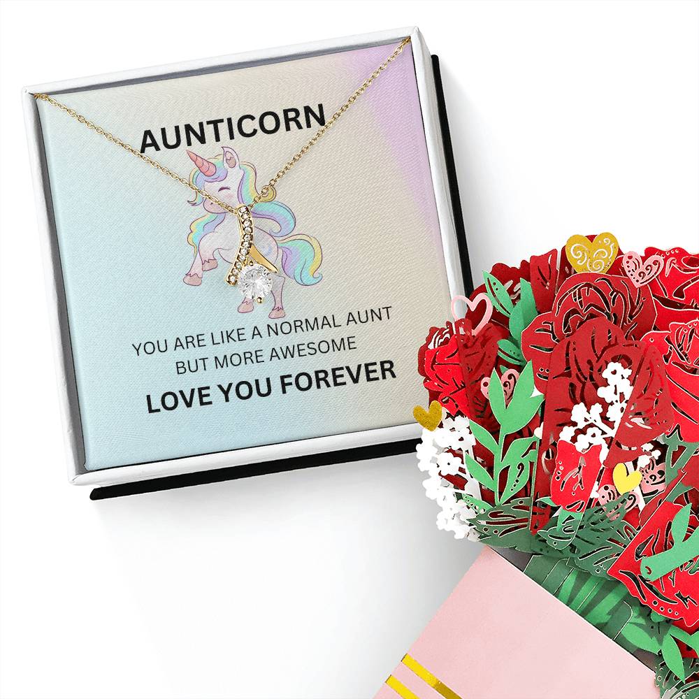 To My Aunticorn Aunt Necklace Gift Cute Unicorn Necklace and Flower Bouquet Bundle | With a Touch of Fun and Gratitude - SOUVMOUR
