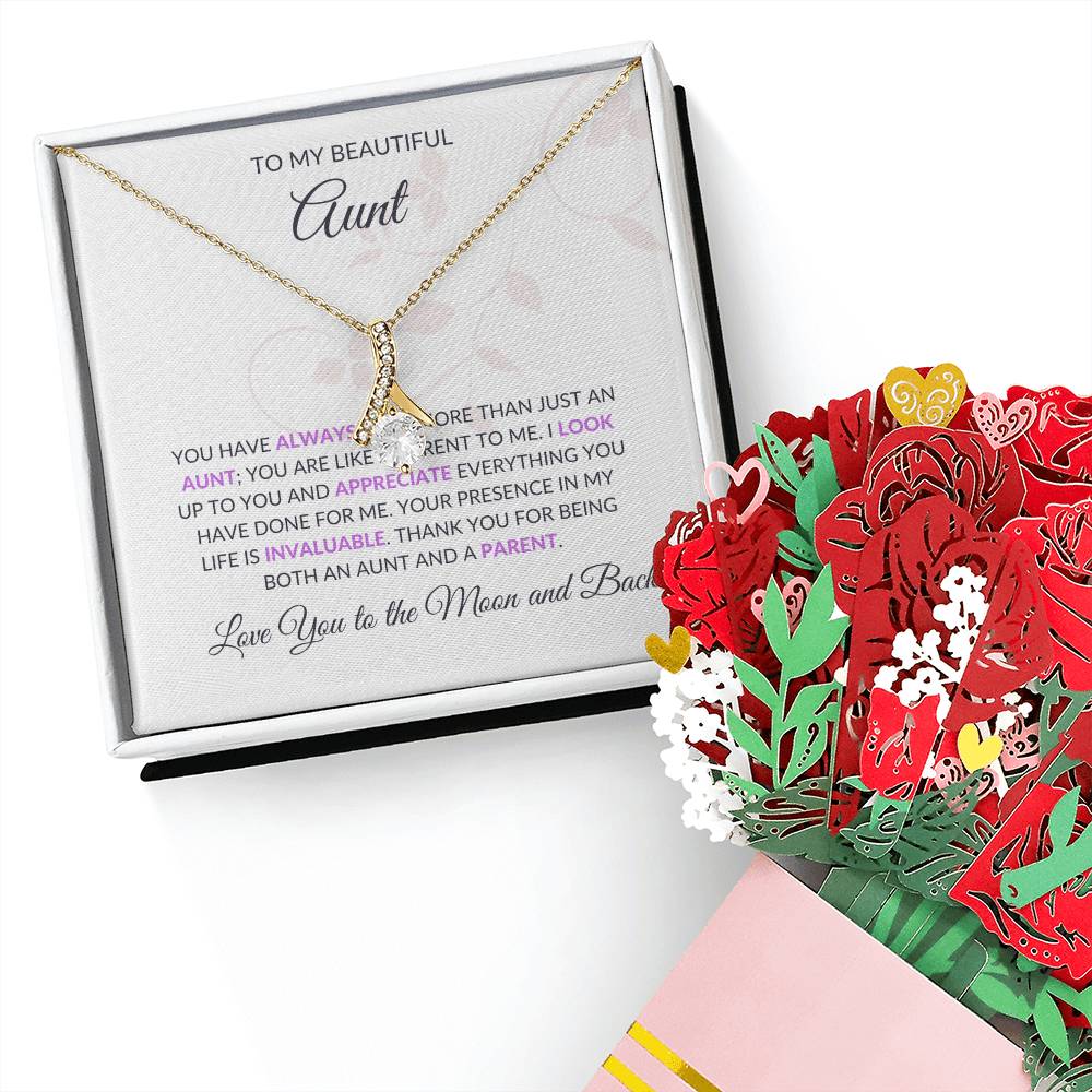 To My Beautiful Aunt Necklace – Elegant Alluring Beauty Necklace and Flower Bouquet Bundle | With Heartfelt Thanks - SOUVMOUR