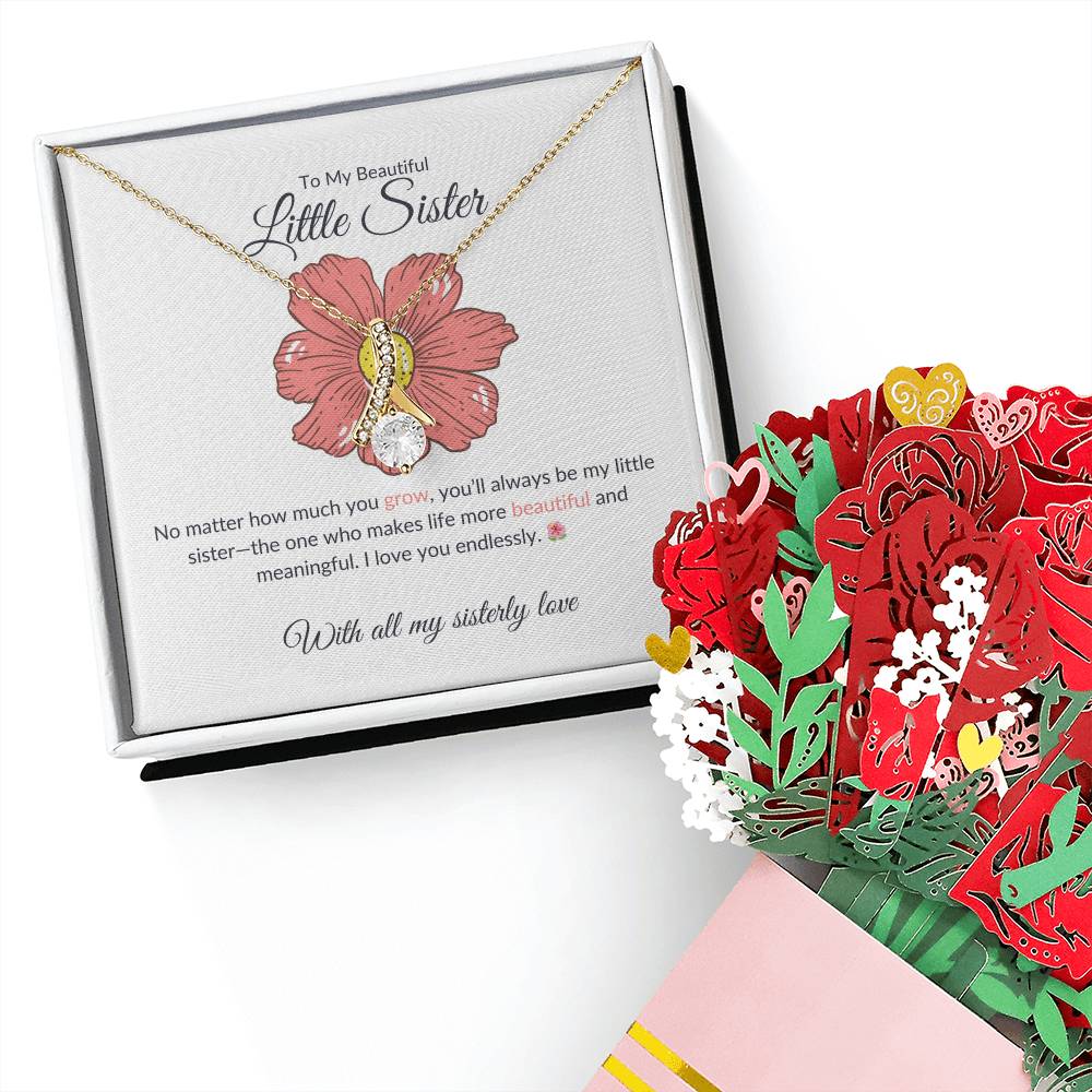 To My Gorgeous Little Sister – Beauty Necklace & Flower Bouquet | Heartwarming Gift For Little Sister