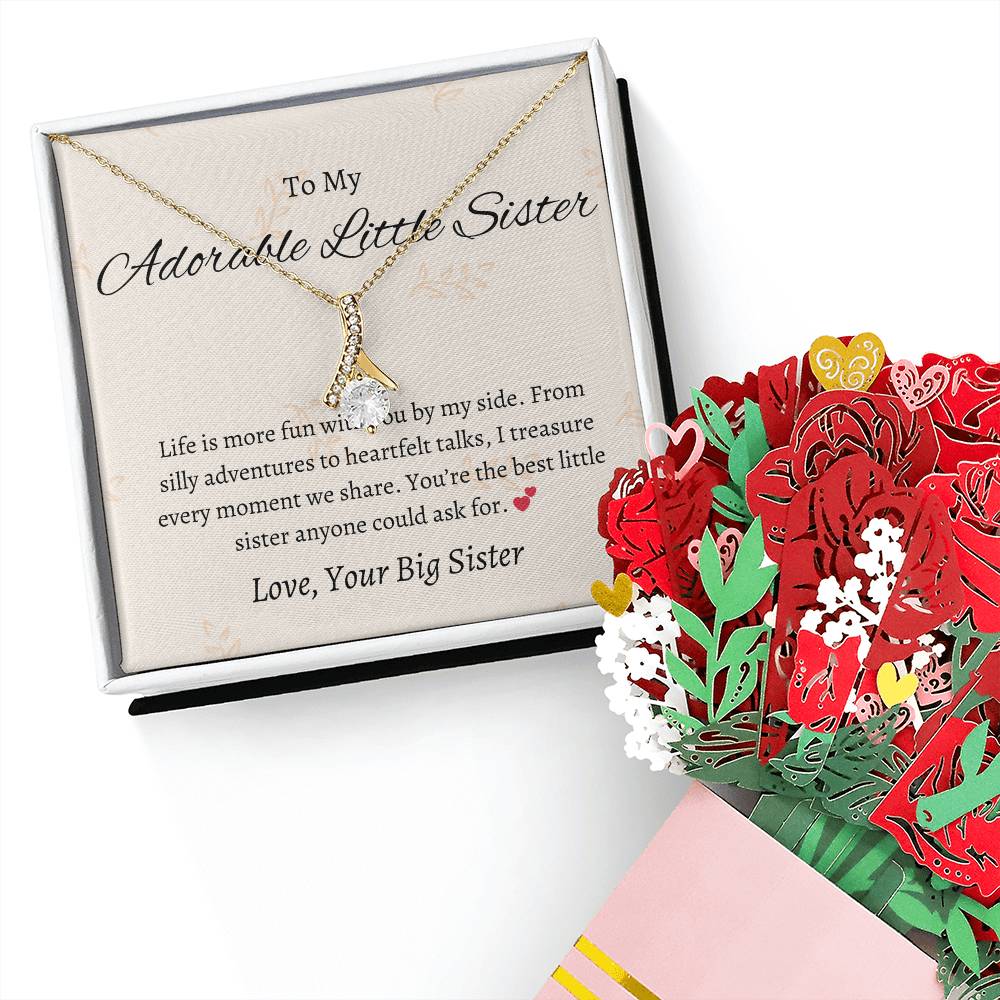 To My Sweet Little Sister – Beauty Necklace & Flower Bouquet | A Heartwarming Necklace Gift Little Sister