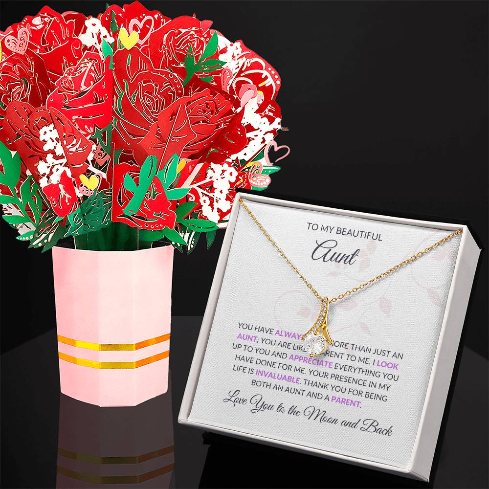 To My Beautiful Aunt Necklace – Elegant Alluring Beauty Necklace and Flower Bouquet Bundle | With Heartfelt Thanks - SOUVMOUR