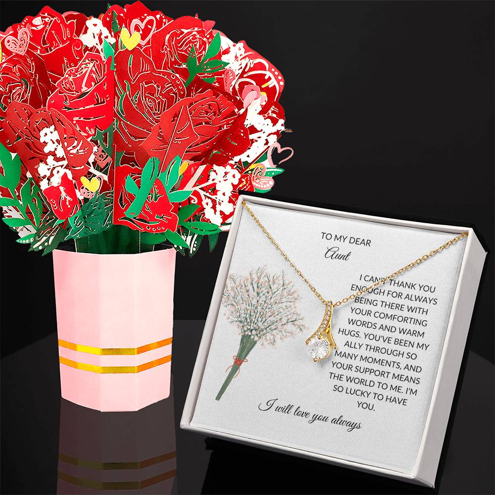 To My Dear Aunt Necklace – Charming Alluring Beauty Necklace and Flower Bouquet Bundle | Grateful Gift For Aunt - SOUVMOUR