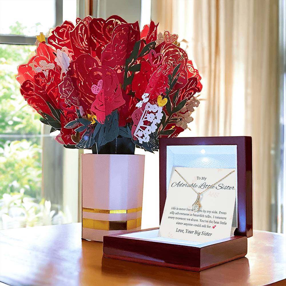 To My Sweet Little Sister – Beauty Necklace & Flower Bouquet | A Heartwarming Necklace Gift Little Sister