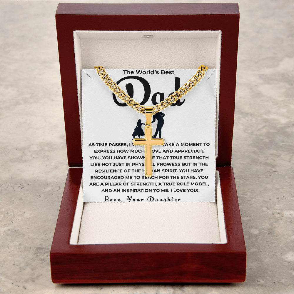 To My Dad Necklace – Personalized Cross with Cuban Link Chain from Daughter | Gift for Dad