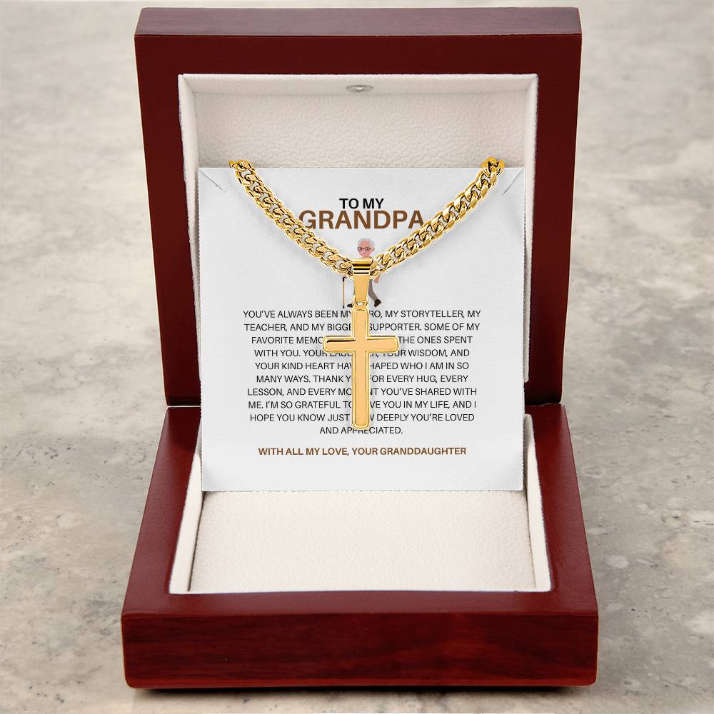 To My Special Grandpa – Personalized Cross Necklace on Cuban Link Chain Gift from Granddaughter