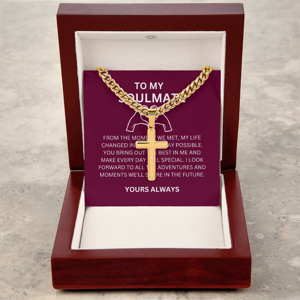 A Gift for My Boyfriend — Personalized Cross Necklace with Cuban Link Chain & Heartfelt Message Card