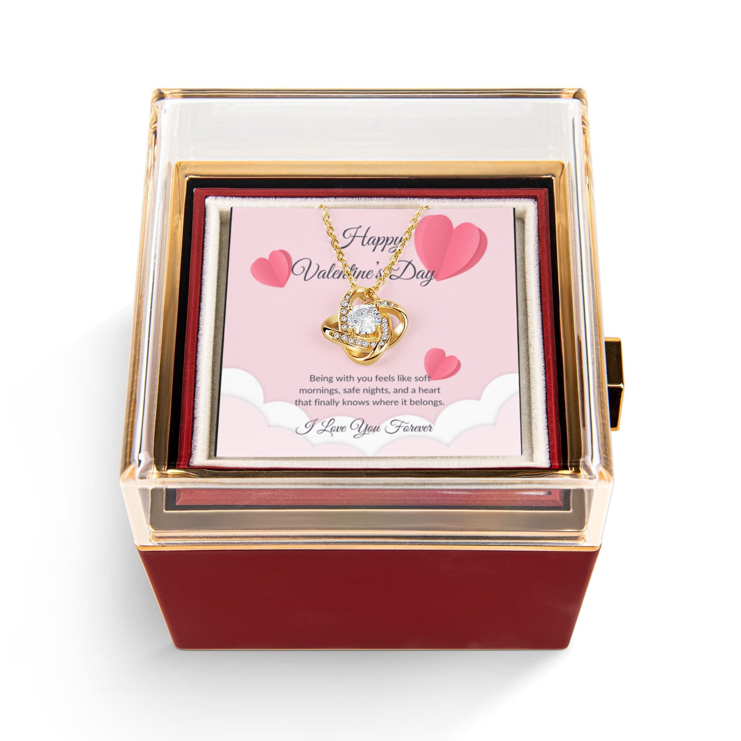 Necklace Gift for Girlfriend with Rotating Rose Box & Love Message Card – Valentine's Day Gift