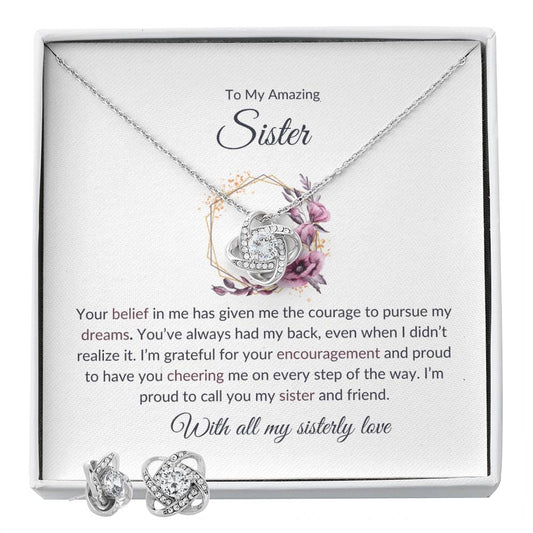 To My Amazing Sister - Love Knot Earring & Necklace Set | Timeless Gift