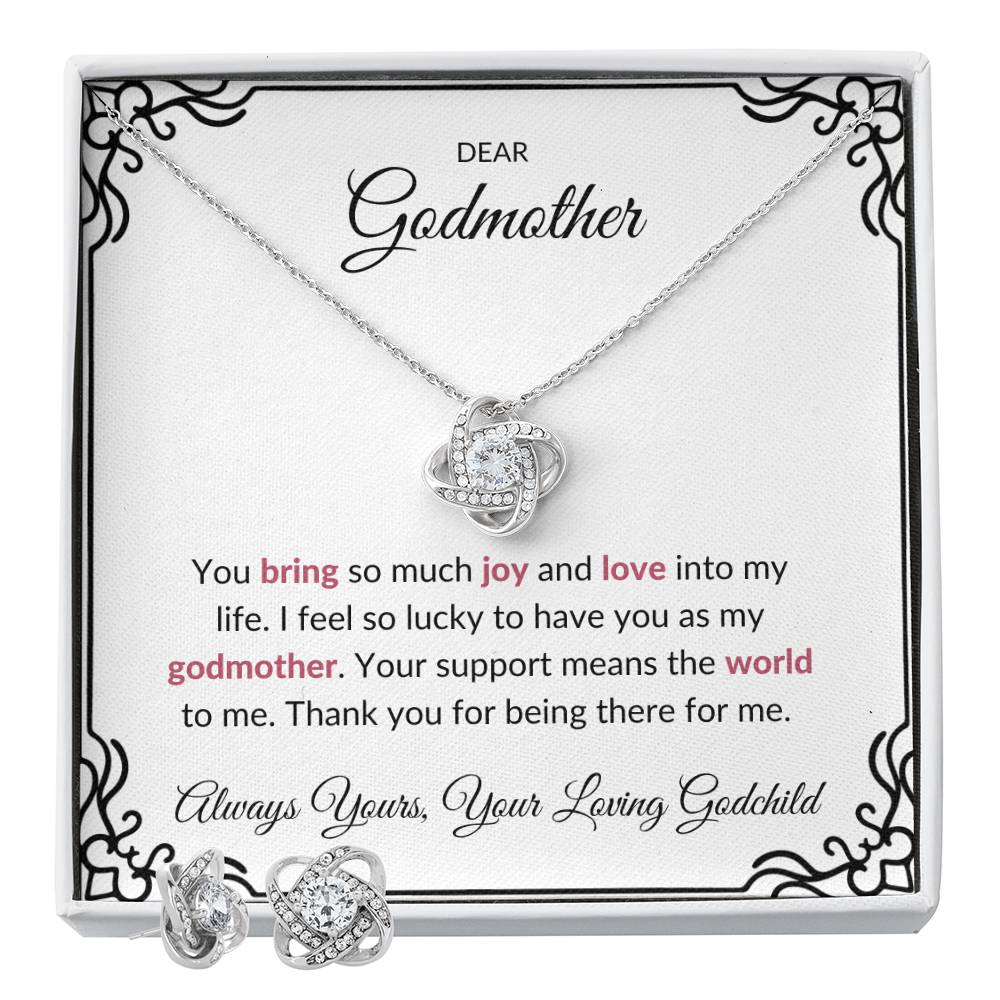 To My Lovely Godmother Love Knot Necklace & Earring Set with Heartfelt Message | Necklace for Godmother