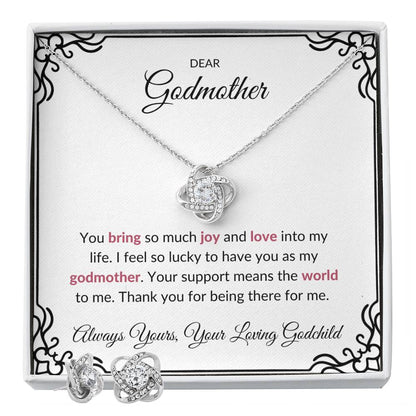 To My Lovely Godmother Love Knot Necklace & Earring Set with Heartfelt Message | Necklace for Godmother