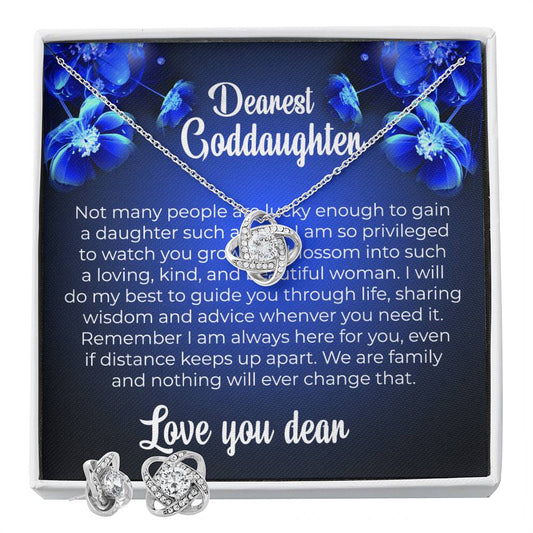 Love Knot Necklace & Earring Set | To My Dearest Goddaughter | A Gift of Endless Love and Support | Goddaughter Gift