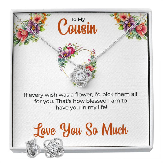 Cousin Necklace | To My Cousin My Best Friend - Love Knot Necklace & Earring Set | Cousin Friendship Necklace