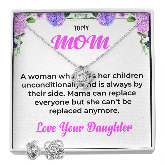 To My Mom The Woman Who Loves Me Unconditionally  | Love Knot Necklace & Earring Set