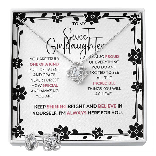 Love Knot Necklace & Earring Set | To My Sweet Goddaughter | A Timeless Reminder of Our Bond | Goddaughter Gift