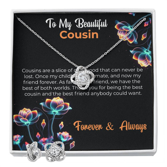 Cousin Necklace | To My Beautiful Cousin - Love Knot Necklace & Earring Set | Cousin Friendship Necklace