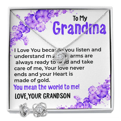 To My Grandma, My World | Stunning Love Knot Necklace Gift from Grandson | Gift for Grandma