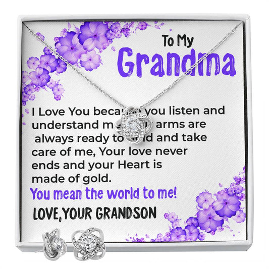 To My Grandma, My World | Stunning Love Knot Necklace Gift from Grandson | Gift for Grandma