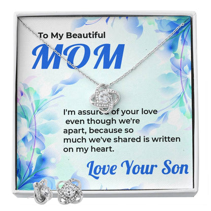 To My Beautiful Mom | Love Knot Necklace & Earring Set Gift from Son