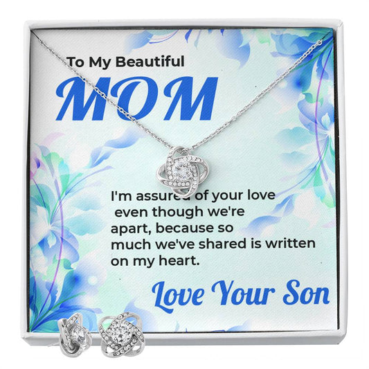 To My Beautiful Mom | Love Knot Necklace & Earring Set Gift from Son