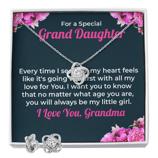 To My Special Granddaughter | Love Knot Necklace & Earring Set Gift from Grandma