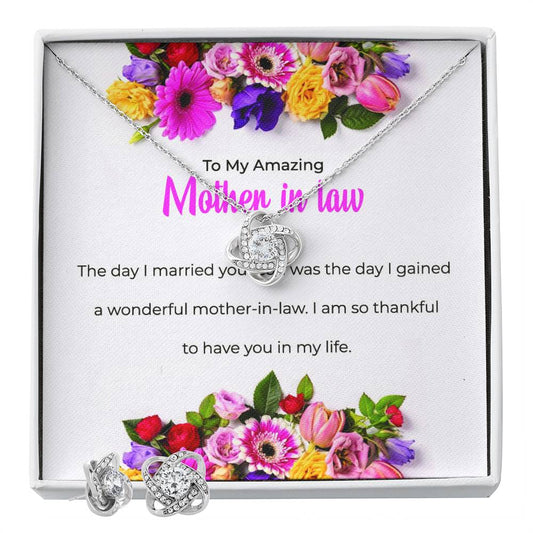 To My Amazing Mother-in-law | Love Knot Necklace & Earring Set | Thoughtful Gift for Mother-in-law
