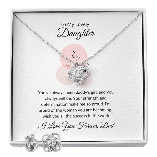 To My Lovely Daughter Heartfelt Love Knot Earring & Necklace Set Gift For Daughter - SOUVMOUR
