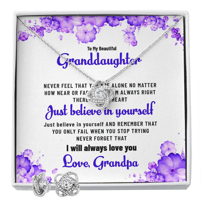 To My Beautiful Granddaughter | Love Knot Necklace & Earring Set Gift from Grandpa