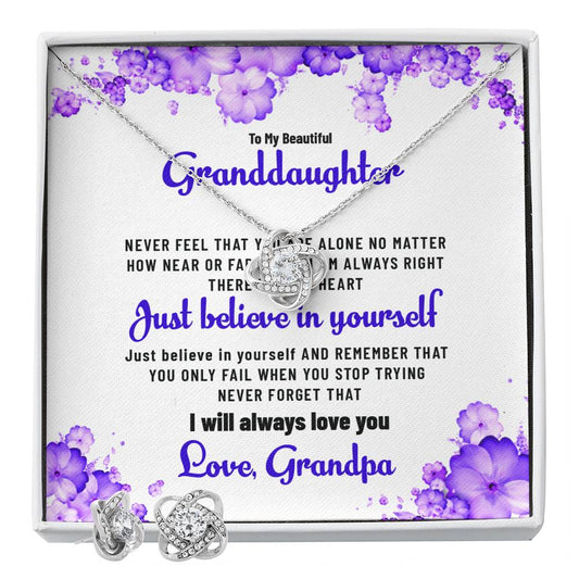 To My Beautiful Granddaughter | Love Knot Necklace & Earring Set Gift from Grandpa