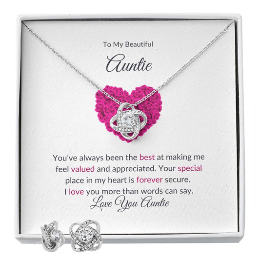Elegant Love Knot Earring and Necklace Set Gift for Aunt With LED Box - SOUVMOUR