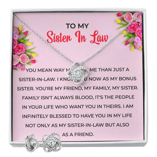 To My Sister-in-Law | Love Knot Necklace & Earring Set | Gift for Sister-in-Law