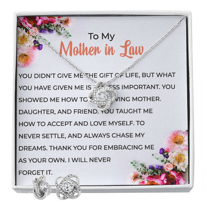 To My Cherished Mother-in-law | Love Knot Necklace & Earring Set | Elegant Mother-in-law Gift