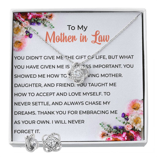 To My Cherished Mother-in-law | Love Knot Necklace & Earring Set | Elegant Mother-in-law Gift